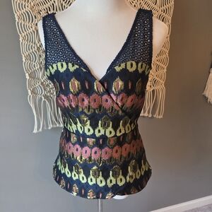 Anthropologie Navy and Multicolor Metallic Tank Top